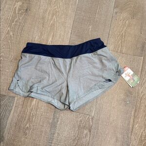 The North Face Gray Shorts with Navy Waistband and Orange Accents